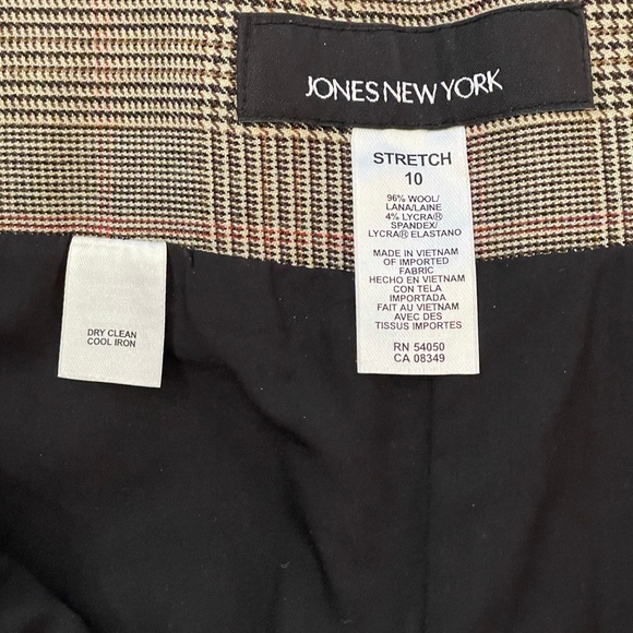 JONES NEW YORK Stretch Wool Glen Plaid Wide Leg Trousers Size 10 - Picture 9 of 11